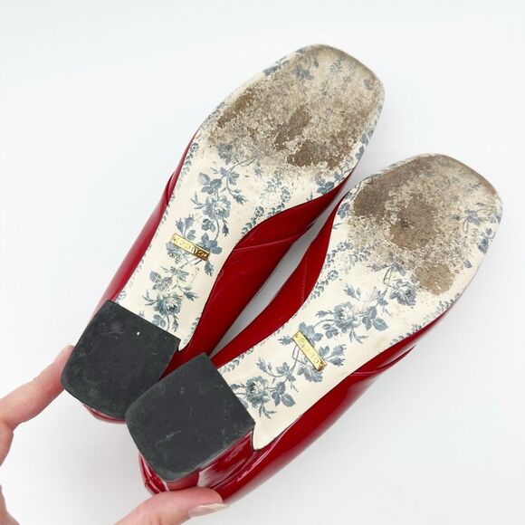 GUCCI Victoire Marmont GG Red Vernice Heel Size 37.5 Patent Leather Loafers - Picture 10 of 13